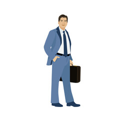 a business man in a suit with a briefcase for animation. Vector illustration of a man dressed in a stylish business suit. All details are on separate layers with names.