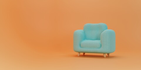 Blue Sofa With Orange Background 3d Illustration