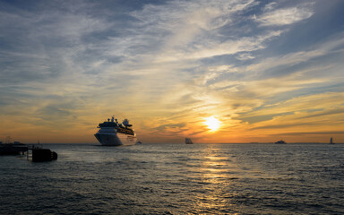Cruise ship departing Key West just before sunset