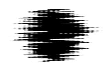 Vector dotted half tone round shape stain black blot made of round particles in the style of abstract generative design.