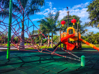 Playground and terrace with games table inside a private residential area