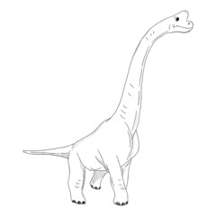 Graphic black and white dinosaur sketch. Hand-drawn dinosaurus isolated on white background, animal 