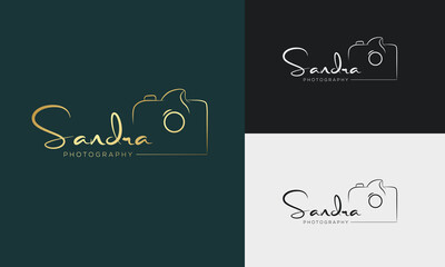 Fototapeta na wymiar Studio Photography Handwriting logo template vector. signature logo and Camera icon concept.