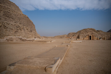 Temple's ruins around of Step pyramid of Djoser in Saqqara, an archeological remain in the Saqqara necropolis, Egypt