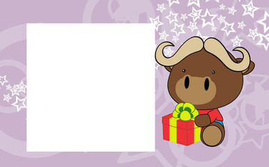 cute baby ox character kawaii cartoon picture frame illustration in vector format