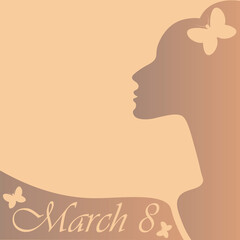 International Women Day on March 8, feminism. Elegant female profile, monochrome. Design element