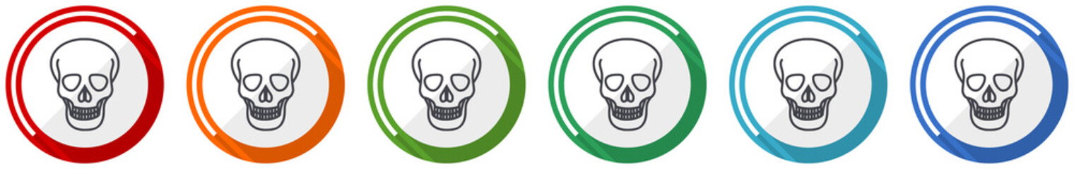 Obraz premium Skull icon set, flat design vector illustration in 6 colors options for webdesign and mobile applications