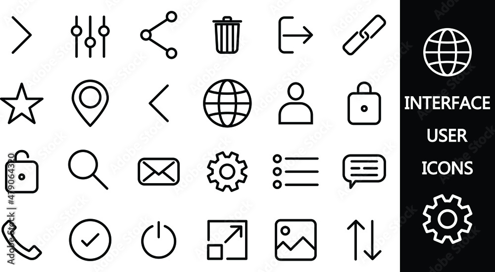 Wall mural set of basic application and web ui icons