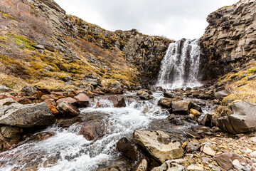 waterfall in the mountains in iceland