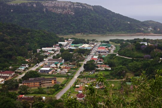 Landscape view of the town of Port St Johns in the Eastern Cape Province in the Wild Coast of South Africa