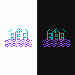 Line House flood icon isolated on white and black background. Home flooding under water. Insurance concept. Security, safety, protection, protect concept. Colorful outline concept. Vector