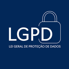 LGPD - "General law for the protection of personal data" written in portuguese. Regulation in Brazil. Iconlogo with padlock in blue and white.