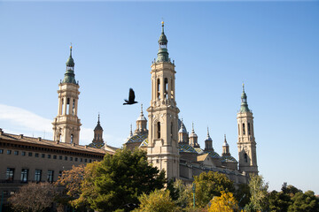 Fototapeta na wymiar Zaragoza, Spain. View of baroque Basilica de Nuestra Senora del Pilar on sunny day