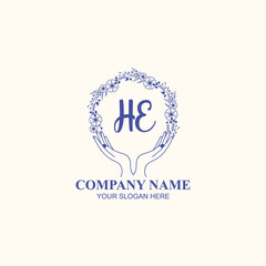 HE initial hand drawn wedding monogram logos