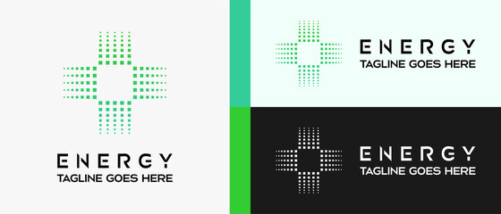 energy logo design template with plus or cross sign shape box element, premium vector - obrazy, fototapety, plakaty
