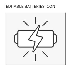  Energy line icon. Rechargeable battery slot. Charging lightning. Battery concept. Isolated vector illustration. Editable stroke