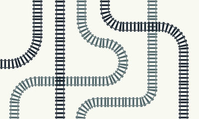 Railroad. Track map. Path, railway direction location area. Vector illustration