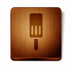 Brown Ice cream icon isolated on white background. Sweet symbol. Wooden square button. Vector