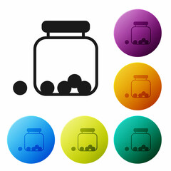 Black Glass jar with candies inside icon isolated on white background. Set icons in color circle buttons. Vector