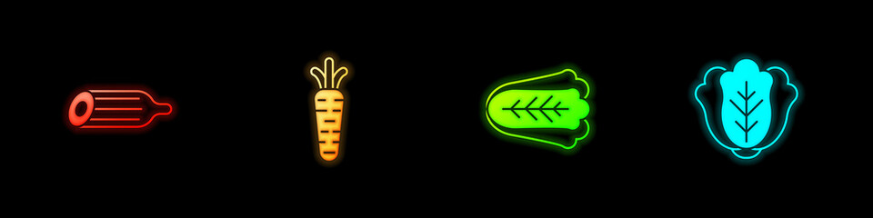 Set Fresh cucumber, Carrot, Cabbage and icon. Vector