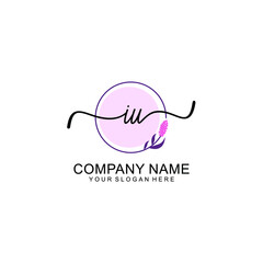 Initial IU beauty monogram and elegant logo design  handwriting logo of initial signature