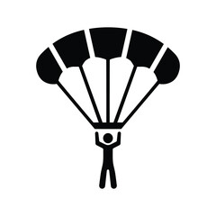 Landing, parachute, skydiving icon. Black vector graphics.