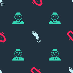 Set Coffin with cross, Zombie finger and Priest on seamless pattern. Vector