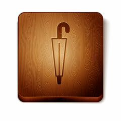 Brown Classic elegant umbrella icon isolated on white background. Rain protection symbol. Wooden square button. Vector