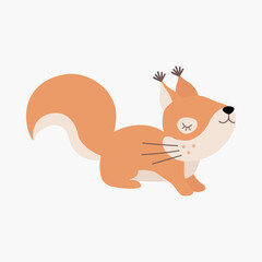 Scandinavian cute sleeping little squirrel. Hand drawn vector element for nursery decoration, baby shower, birthday, children's party, poster, invitation, postcard, kids clothes