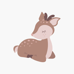 Scandinavian boho cute little baby deer, fawn. Hand drawn vector element for nursery decoration, baby shower, birthday, children's party, poster, invitation, postcard, kids clothes