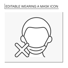  Face mask line icon. Incorrect mask wearing spread Covid19. Healthcare concept. Isolated vector illustration. Editable stroke