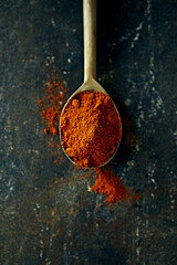 Cayenne Pepper on wooden spoon. Natural and healthy food ingredients