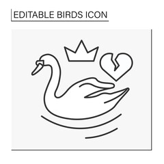  Swan line icon. Bird symbolize love, trust, and loyalty. Inner beauty and self love. A pair of swans represent soul mates for life.Birds concept. Isolated vector illustration. Editable stroke