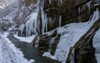Fototapeta na wymiar Frozen waterfall Chegem