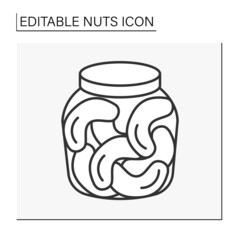  Cashews line icon. Crunchy tasty snack in a jar. Healthy food. Balanced nutrition. Nuts concept. Isolated vector illustration. Editable stroke