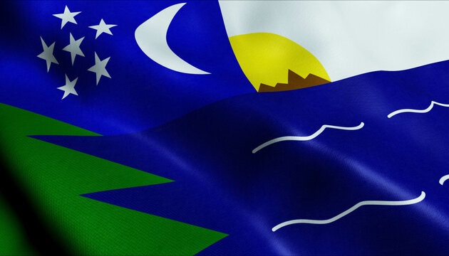 3D Waving Peru Province Flag of Paita Closeup View