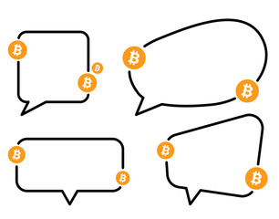 Set of black speech bubbles with bitcoin sign.
