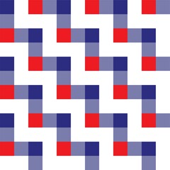 Blue and red zigzag worm-like seamless pattern pixel art on the white background. Vector illustration.
