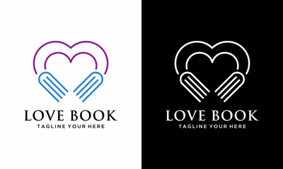 Love Book Logo Template Design Vector, Emblem, Concept Design, Creative Symbol, Icon. on a black and white background.