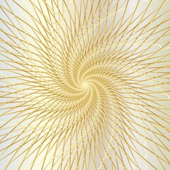 Distorted abstract lines, wireframe tunnel. The gold spiral line on the white gold background. Vector illustration.