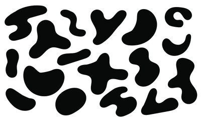 Fototapeta na wymiar Organic random spot. Organic irregular shapes, stone or black blobs. Abstract pebble silhouettes, blotch and inkblot. Simple liquid splodge elements water forms. Stock vector minimal bubble.