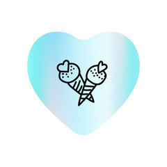 Valentines day Doodle icon pair of ice creams in shape gradient heart. Dessert for cafe and love-day. Hand drawn Illustration for web, banner, greeting card, print, flyer, poster, holiday invitations.
