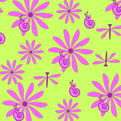 seamless pattern with pink flowers