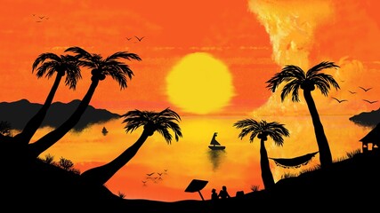 Obraz na płótnie Canvas Tropical sunset on the beach