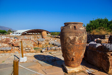 Big antique pithos in the Minoan palace in Malia, Crete
