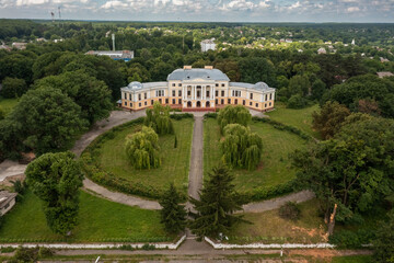 The ancient palace of the Grokholsky-Mozhaisky in the village. Voronovitsa, Ukraine, aerial view.