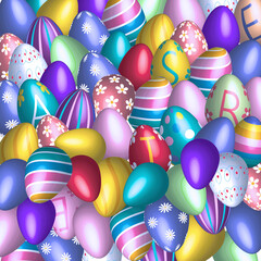 Collage of decorated eggs for easter. Cute illustration for holiday. 