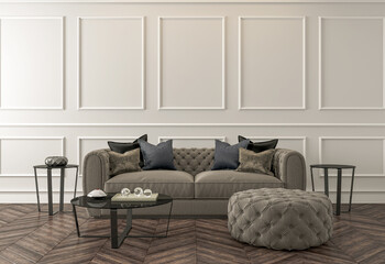 Illustration 3D rendering large luxury modern bright interiors Living room mockup computer digitally generated image