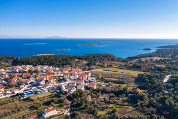 An aerial view islands near Premantura, Istria, Croatia