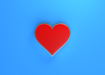 Aces playing cards symbol hearts with red colors isolated on the blue background. Top view. 3d render illustration